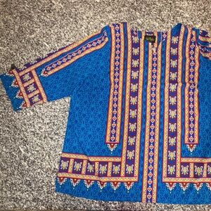 Bob Mackie Wearable Art Ethnic Butterfly Blue Red Yellow Top Blouse Shirt 3X